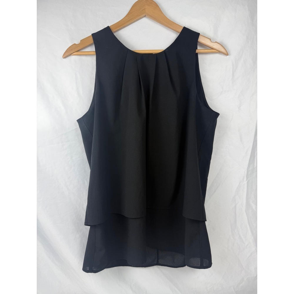 J.Crew Size 4 Black Layered Sleeveless Blouse Pleated Neck Chiffon Top Work